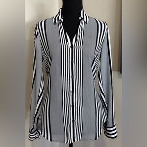 NWT Express Black and White Striped Button-Down Shirt